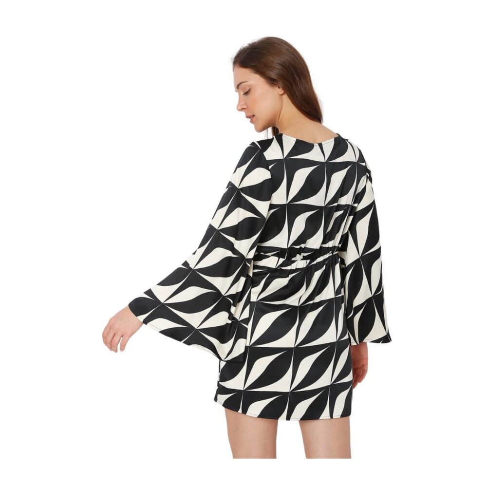 Printed Boat-Neck Sheath Dress Black & Cream Size Small - Picture 3 of 4